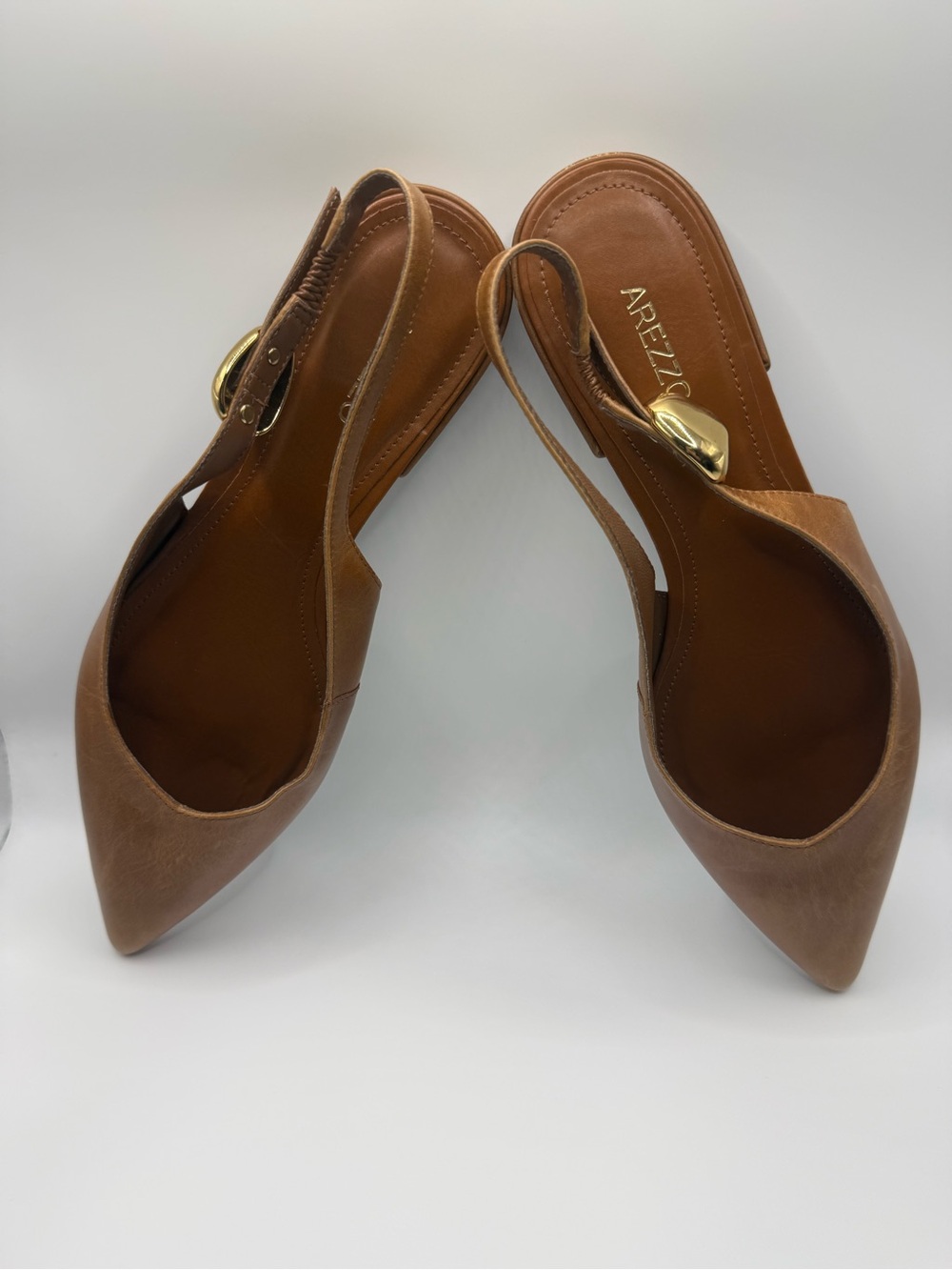 Arezzo Farrah Leather Slingback Flats Cognac Brown Pointed Toe Size 6.5 NWOB - Picture 4 of 8